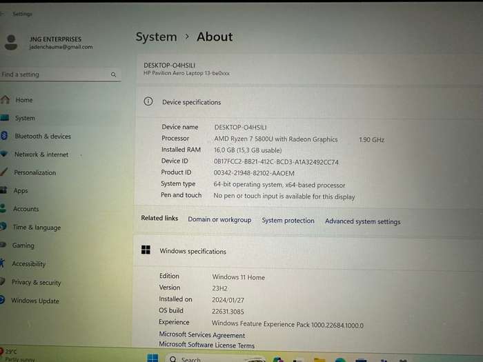 HP PAVILLION AERO 13-Be0xxx Amd Ryzen 7 5800U Radeon Graphics 16gb Ram 512GBSSD