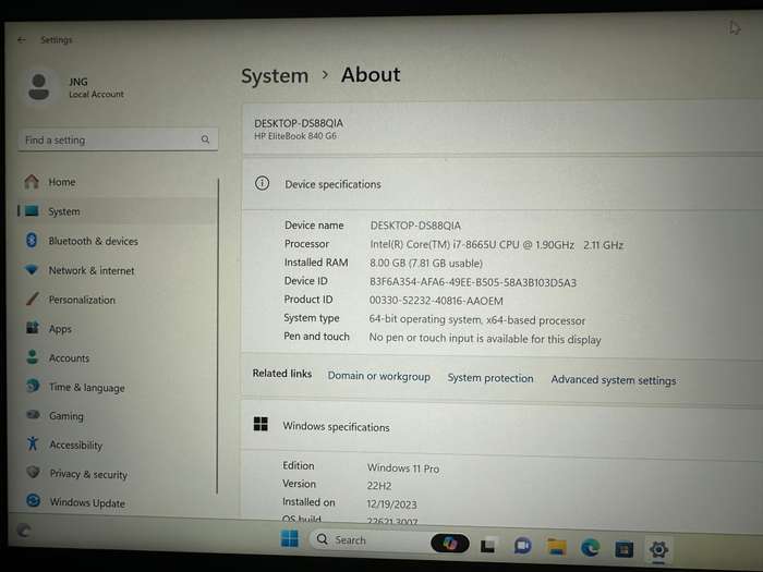 HP EliteBook 840 G6  8th Gen i7-8550U@1.9GHz, 8GB RAM, 256GB SSD,UHD GRAPHICS 620 FHD Display LTE