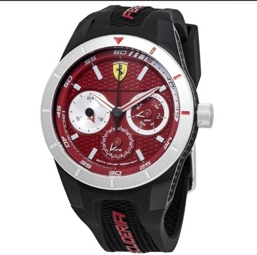 Ferrari Redrev T Red Dial Black Rubber Men's Chrono Watch