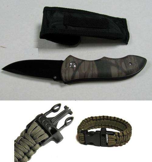 Hunter Knife with Camo Handle & Paracord Survival Rescue Bracelet***1 Bid Gets Both***