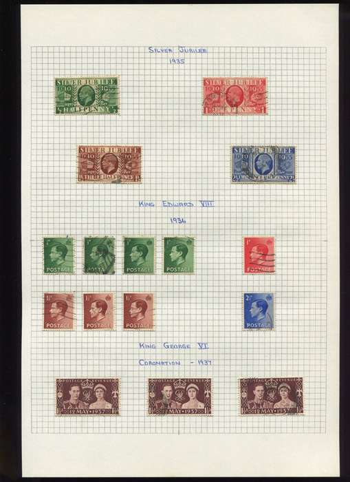 Great Britain - 16 Stamps Mounted on Old Album Page