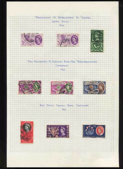 Great Britain - 9 Stamps Mounted on Old Album Page