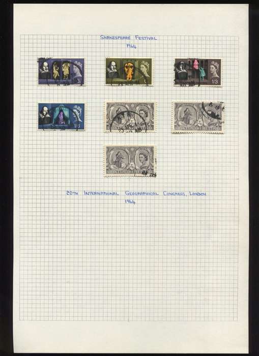 Great Britain - 7 Stamps Mounted on Old Album Page