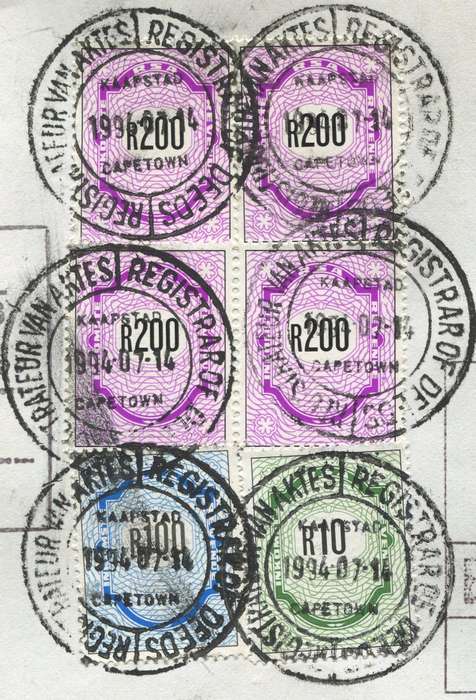 RSA - Revenue - Mortgage Bond - Front Page with 6 stamps