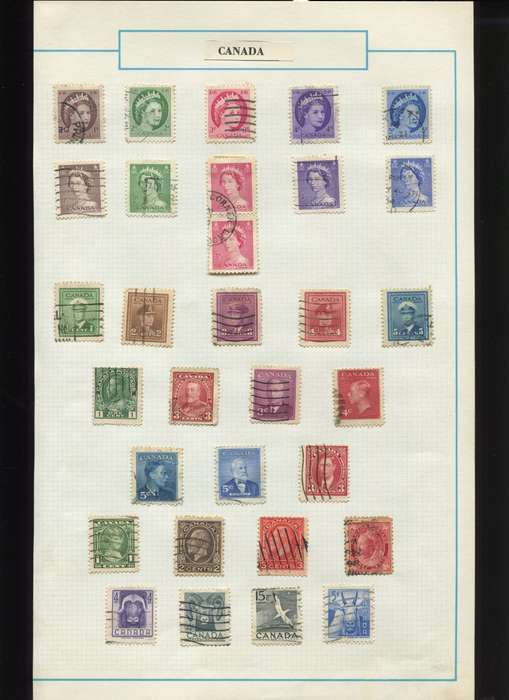 Canada - 31 Stamps Mounted on Old Album Page