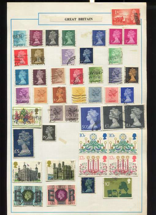 Great Britain - 45 Stamps Mounted on Old Album Page