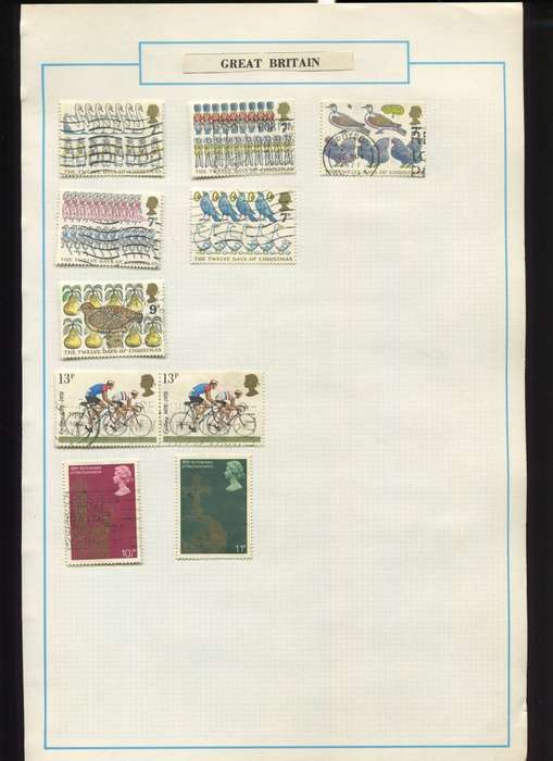 Great Britain - 10 Stamps Mounted on Old Album Page