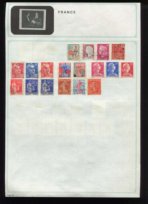 France  - 35 Stamps Mounted on Both Sides Old Album Page