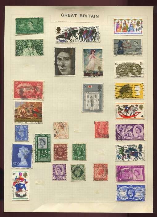 Great Britain - 28 Stamps Mounted on Old Album Page