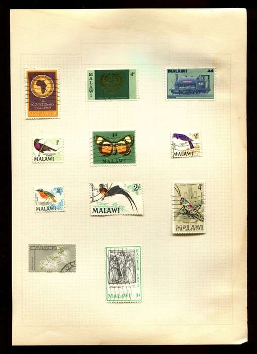 Malawi  - 11 Stamps on Old Album Page