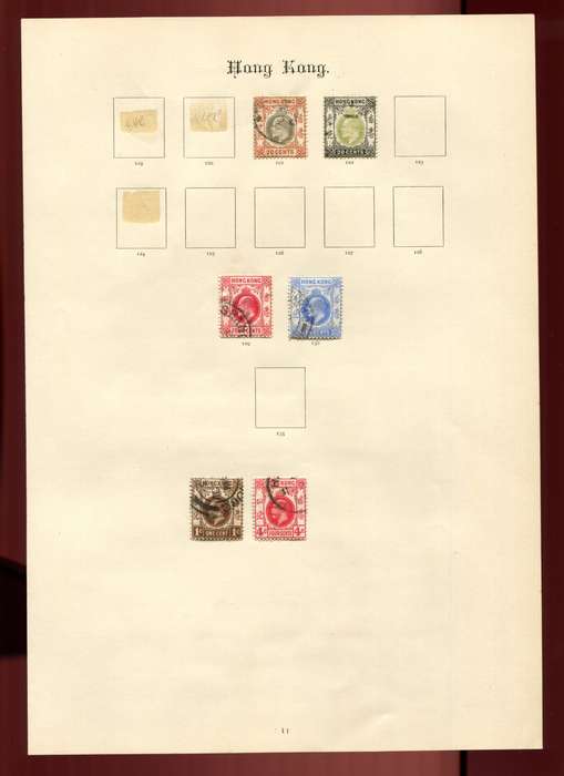 Hong Kong - 6 Stamps on Old Album Page