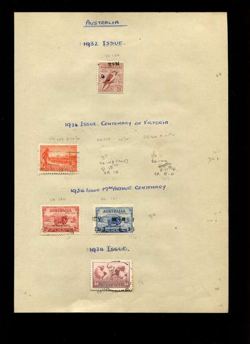 Australia - 5 Stamps on Old Album Page