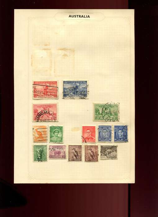 Australia -  14 Stamps Mounted on Old Album Page
