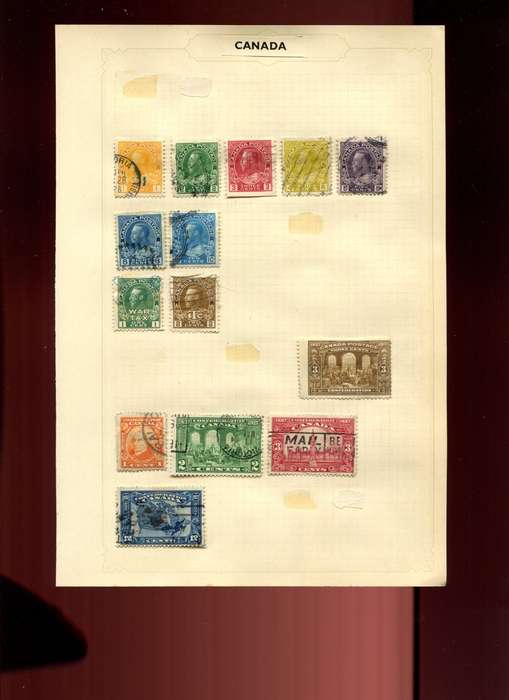 Canada - 14 Stamps Mounted on Old Album Page