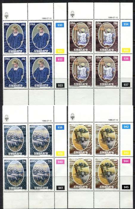 SWA - Set of 4 Control Blocks of 4 - 1986 - MNH