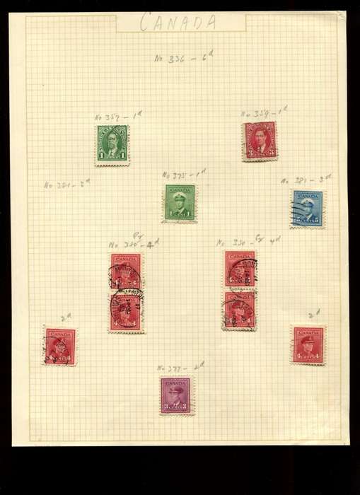Canada - 11 Stamps Mounted on Old Album Page