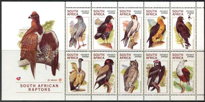 RSA - Birds - Raptors - 1 Full Sheets of 10 -1998 -  MNH - Perforated Side Margins