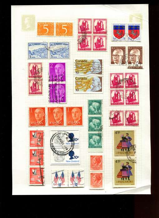 World Mix in Multiples - 41 Stamps  Mounted On Old Album Page