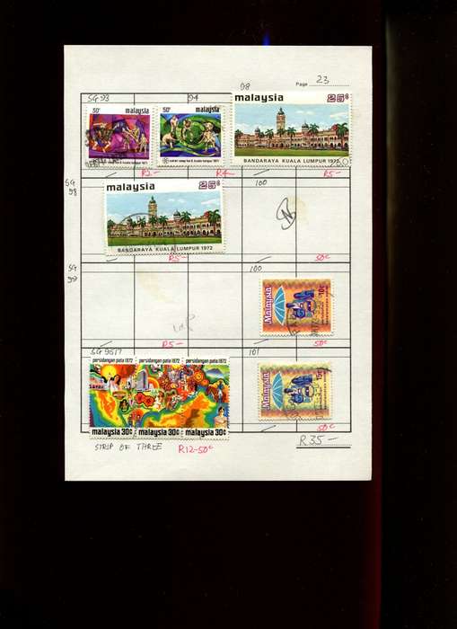 Malaysia - 9 Stamps Mounted (Hinged) on Approval Page
