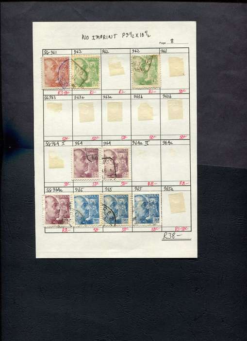Spain - 9 Stamps Mounted (Hinged) on Approval Page
