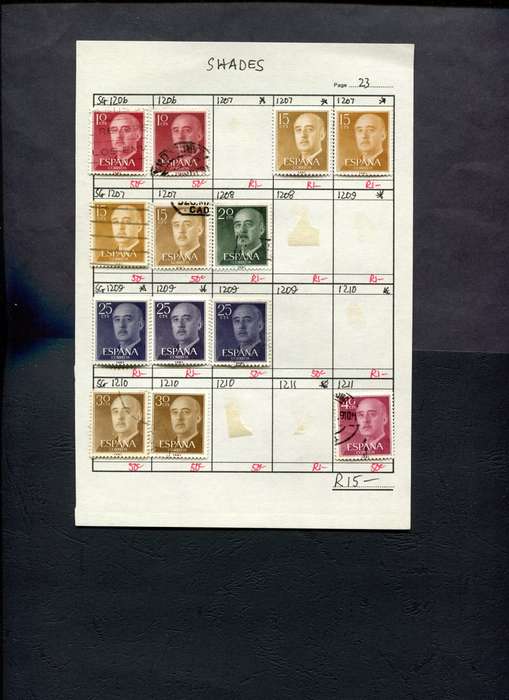 Spain - 13 Stamps Mounted (Hinged) on Approval Page