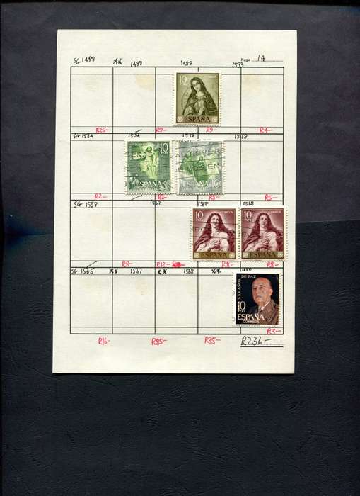 Spain - 6 Stamps Mounted (Hinged) on Approval Page
