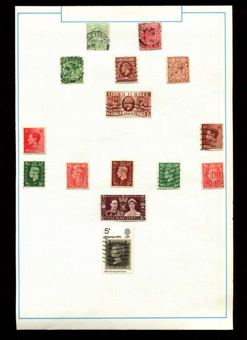 Great Britain - 15 Stamps on Old Album Page