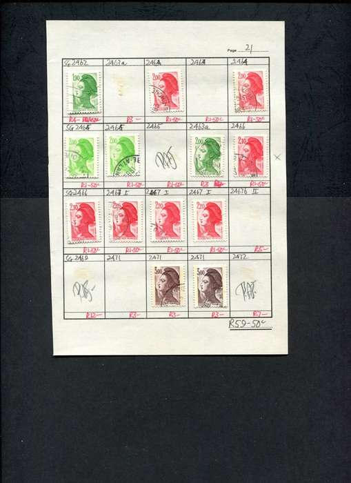 France - 13 Stamps Mounted (Hinged) on Approval Page