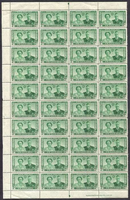 Swaziland - 1947 Royal Visit Part Sheet of 40 - MNH - Some Creasing and Separation