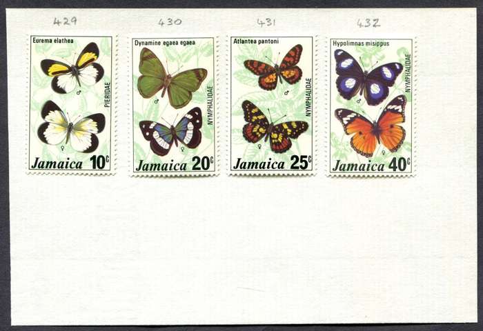 Jamaica - Butterflies - Mounted (Hinged) on Small Card - 1977 - MM