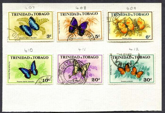 Trinidad and Tobago - Butterflies - Mounted (Hinged) on Small Card - 1972 - Used