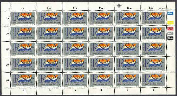 RSA - 1 Full Sheet of 30 - 1986 - MNH