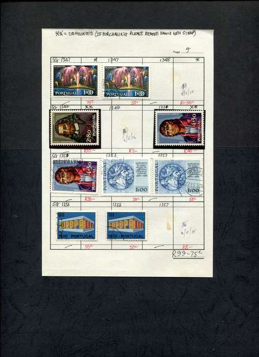 Portugal - 9 Stamps Mounted (Hinged) on Approval Page