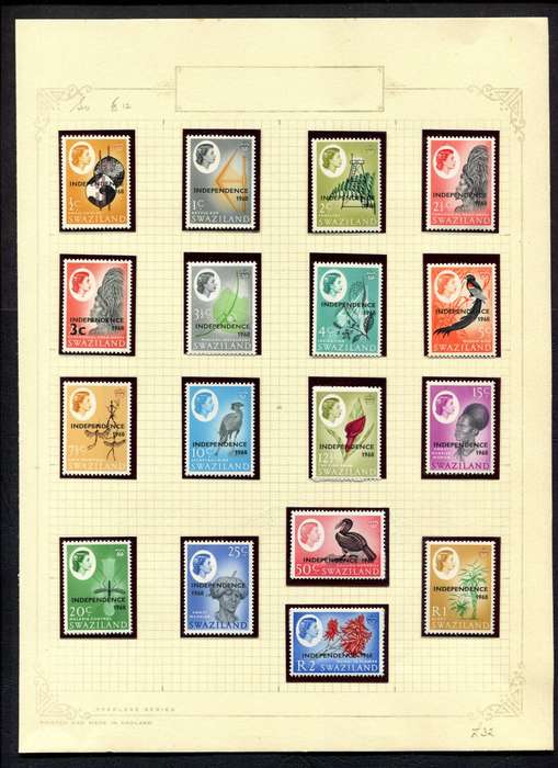 Swaziland - 17 Stamps In Mounts on Old Album Page - Mint Stamps Unmounted