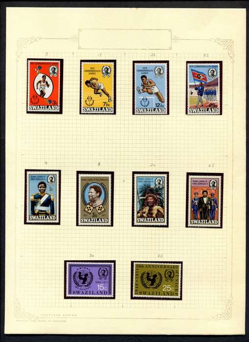 Swaziland - 10 Stamps In Mounts on Old Album Page - Mint Stamps Unmounted