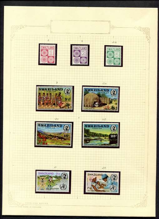 Swaziland - 9 Stamps In Mounts on Old Album Page - Mint Stamps Unmounted