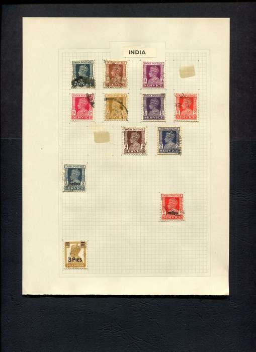 India - 12 Stamps Mounted (Hinged) On Old Album Page