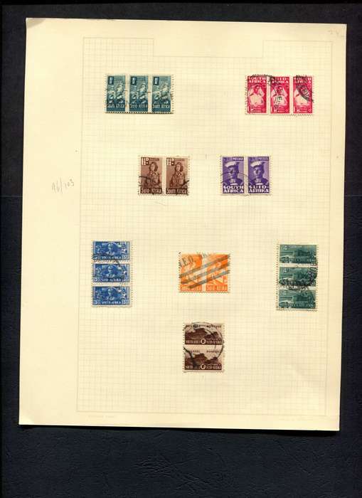 Union of SA - 20 Stamps Mounted (Hinged) On Old Album Page - 3d NOT a Unit