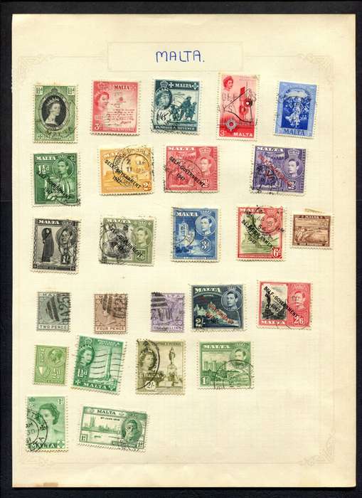 Malta - 23 Stamps Mounted On Old Album Page