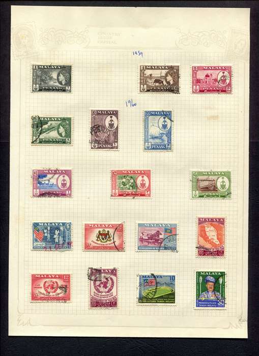 Malaya - 17 Stamps Mounted On Old Album Page