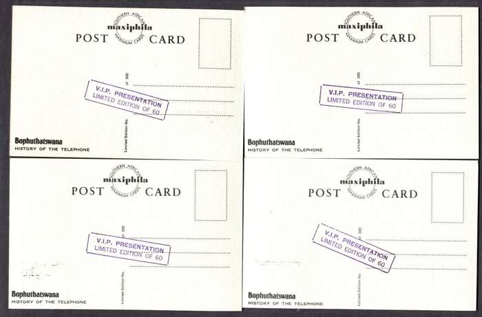 Bophuthatswana - Set of 4 Maxi Cards Hand Stamped " V.I.P. Presentation Limited Edition of 60"
