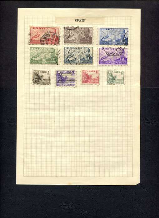 Spain - 10 Stamps Mounted on Old Album Page