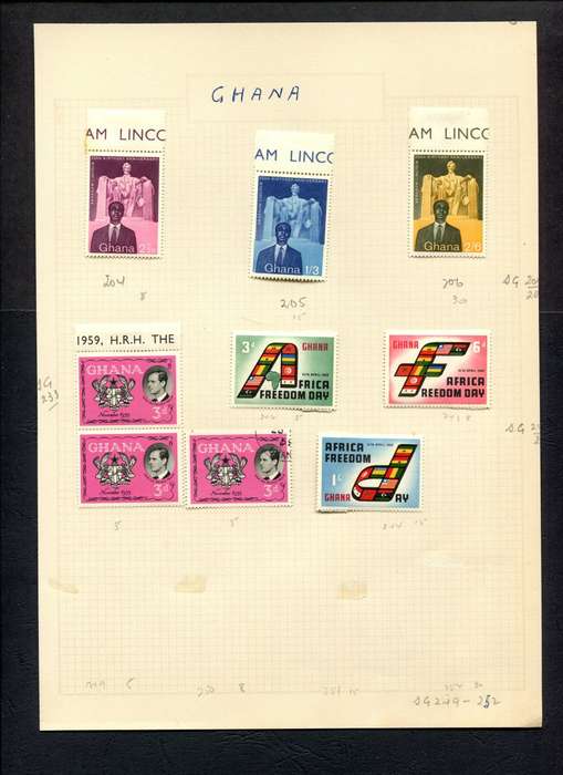 Ghana - 9 Stamps Mounted on Old Album Page