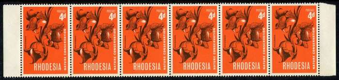 Rhodesia - Strip of 6 - Petal Flaw 3de and 6th Stamp From the Left - 1967 - MNH