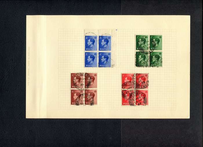 Great Britain - Set of 4 Blocks of 4 Mounted (Hinged) on Old Album Page