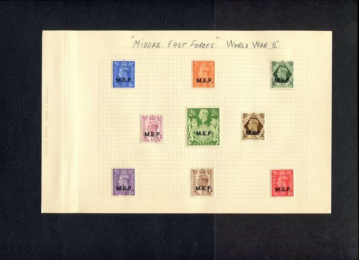 British Middel Eastern Forces - 9 Stamps Mounted (Hinged) on Old Album Page