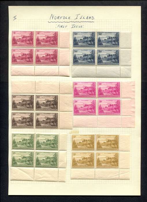 Norfolk Island - 12 Blocks of 4 Mounted (Hinged) on Old 2 Album Pages