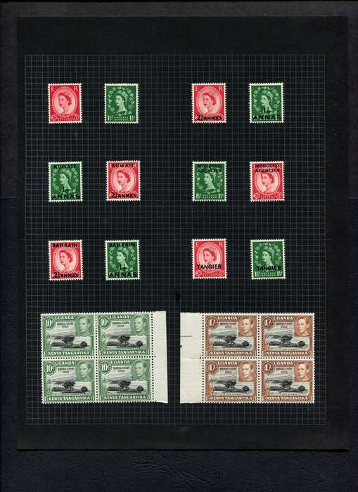 Morocco Agencies/KUT - 12 Stamps + 2 Blocks of 4 Mounted (Hinged) on Old Album Page