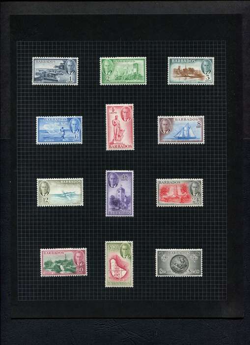 Barbados - Set of 12 Stamps Mounted (Hinged) on Old Album Page