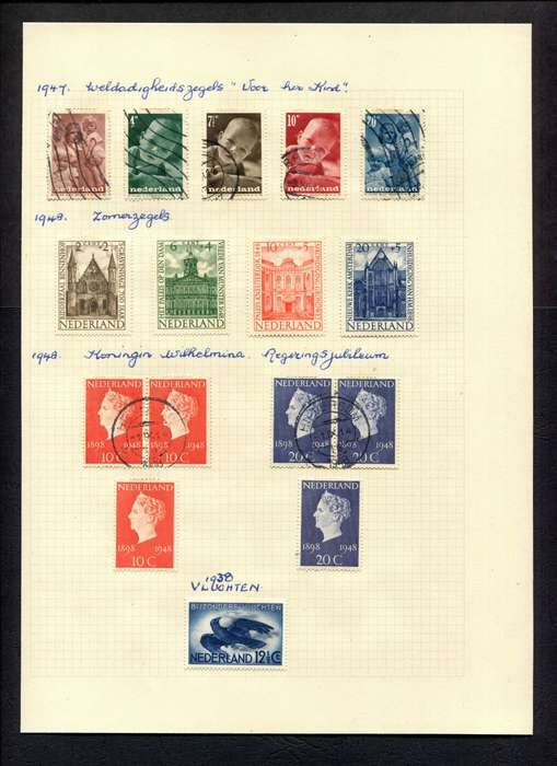 Netherlands - 16 Stamps Mounted (Hinged) on An Old Album Page